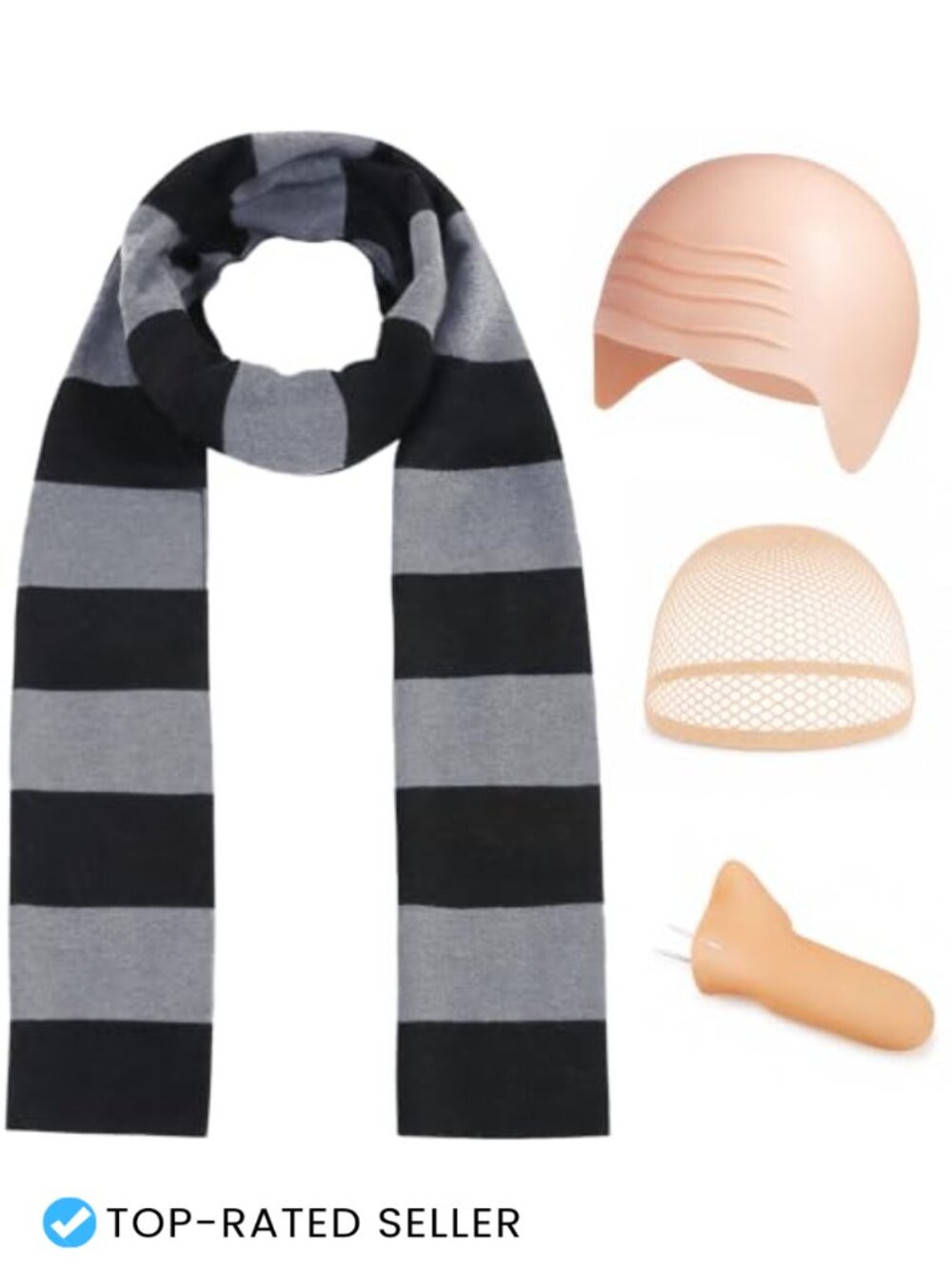Men's Halloween Costume Accessory Set 4 Pcs Latex Nose Bald Cap Scarf Cosplay